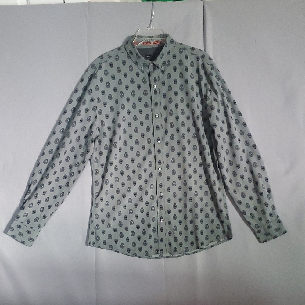 Men's Casual Button Down Shirt with Skull Pattern